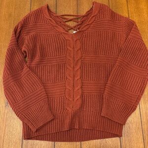 No Boundaries Women's V-Neck Sweater in Rust